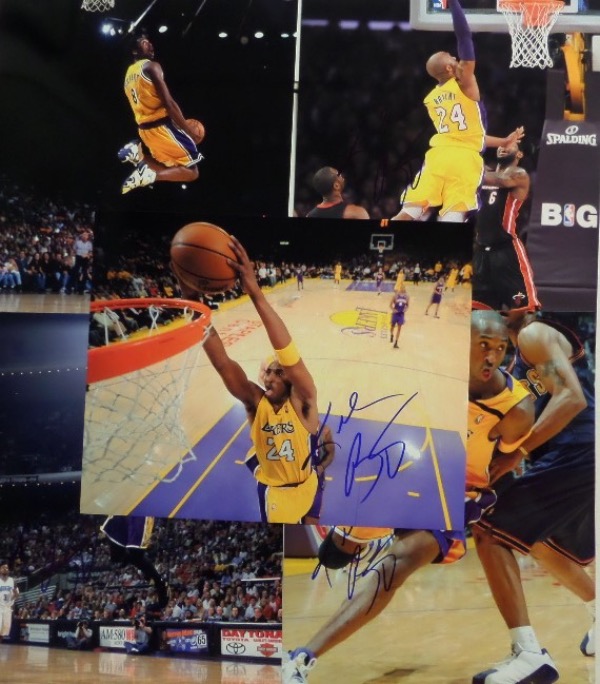 This ideal group lot is FIVE full color photos of Kobe in NBA action with the Los Angeles Lakers.  Each photo is hand-signed by the 5 time NBA Champion and future HOF superstar himself, and with his recent passing, retail of the five together is well into the low thousands!