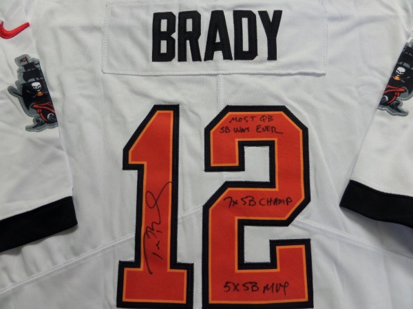 Coach's Corner - Tom Brady hand signed/inscribed white Buccaneers jersey!