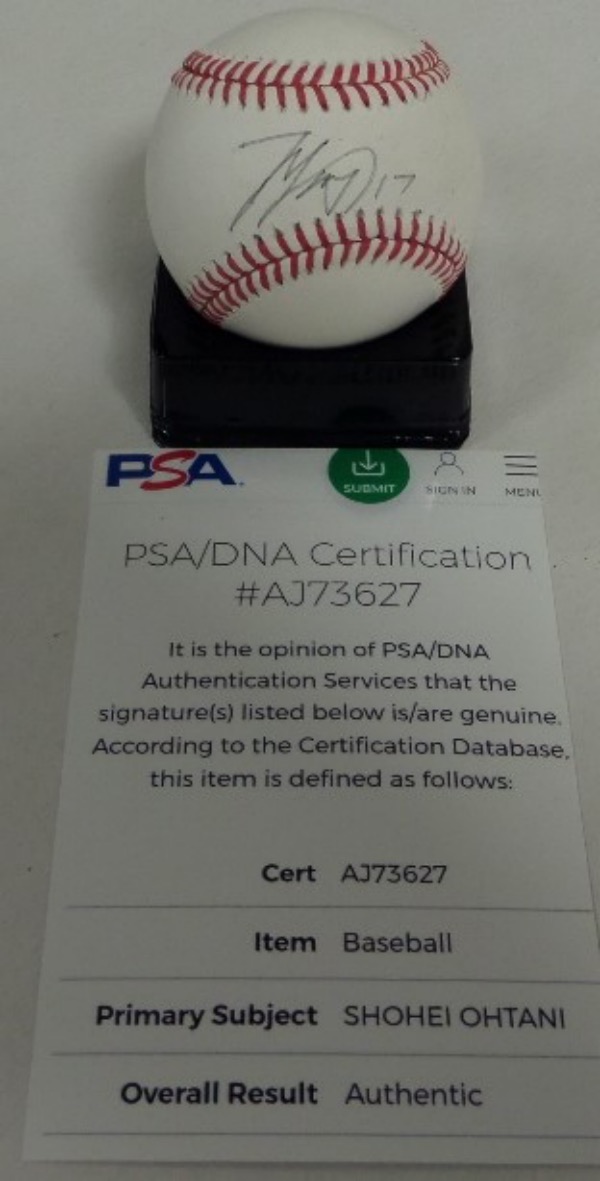 This mint official ball is from Rawlings and MLB and comes black flair, sweet spot signed by the ultra tough all-star. His #17 is written in his hand, the signature is an honest 6.5 or so, and PSA/DNA gives their hologram for lifetime certainty. 