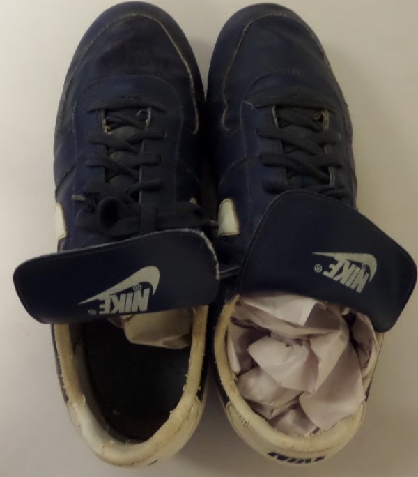 This nicely used pair of Nike blue spikes were worn by the HOF hitter during the 1988 season, and come toe signed and with the info written by Yount himself. Great chance, HOF display worthy in fact, and value on the Milwaukee must have is possibly thousands. 