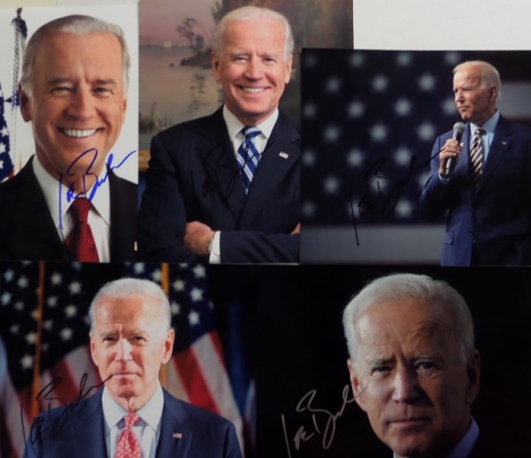 This unique group lot is FIVE different full color 8x10 photos, each of which is an image of United States President, Joe Biden.  Each is penned in either blue or black sharpie by #46 himself, and each, by itself, can retail up into the stratosphere.  The right dealer can make a small mint off of this group lot.  Is that you?