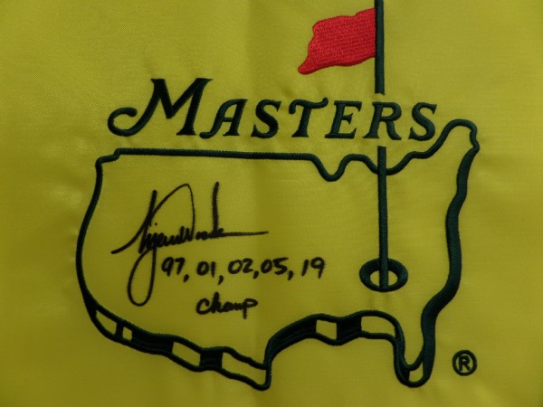 This mint, real pin flag is from Augusta, site of the tournament, and comes hand signed by THE Tiger Woods!!! It grades a bold 8 in black sharpie, has the 5 years that he won written and listed, and value can reach thousands on the reluctant signer. Solid buy and hold investment, in the still ever popular star!
