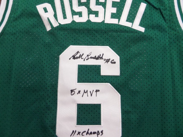 This RARE collector's item is a green size 44 Boston Celtics 1962-63 throwback jersey from Mitchell & Ness, still NEW with original tagging, and trimmed in white, with everything sewn.  It is back number-signed by the most successful team sport player EVER, grading a legible 8 in black sharpie, with #6, 6X MVP and 11X Champs inscriptions.  Seriously folks, the guy is harder to get an autograph out of then Stephen Hawking when he was alive, so take advantage, because this opportunity simply doesn't come around very often!