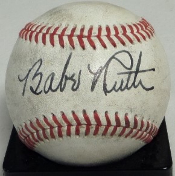 This baseball is probably close to 100 years old and in EX shape overall with just some light aging evident.  It comes sweet spot signed by this baseball legend and Yankees HOFer who died MANY years ago across the sweet spot superbly in black ink.  Book value on this rare gem is well into the 5 figures++. WOW!