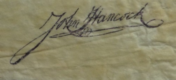 This classic Great American signature belongs to none other than the famous signer of the Declaration of Independence" and grades a 7 or so on boldness. It is a super fountain pen autograph, measures near 2x8 in size, and can be see easily from 15 feet away. Value is thousands, and we keep our minimum to just that..A minimum!