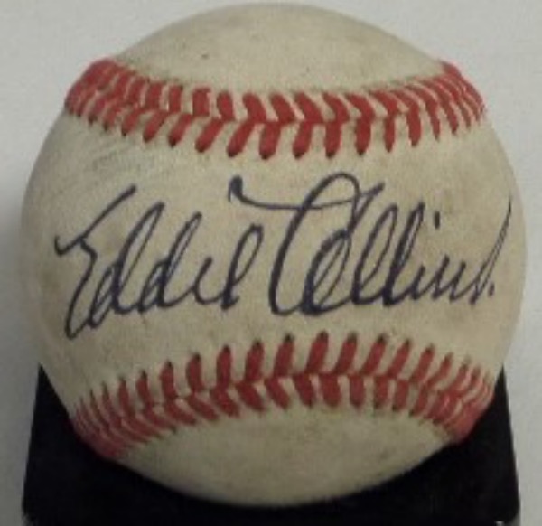 This vintage red-laced baseball is in VG overall condition, and comes hand-signed against the sweet spot in black by 1939 HOF Inductee, Eddie Collins.  The signature grades a legible 7, and the ball is valued well into the thousands, but, as always, we're going to start out with a very low minimum!