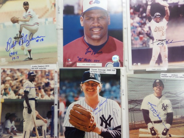 This super duper unique grouping is ELEVEN different 8x10 photos, each an image of an all time great, HOF baseball player.  Each photo is hand-signed by the player shown, with all but one including either a show ticket or COA, and THIS is our definitive list of who is included:  Andre Dawson, Rickey Henderson, Reggie Jackson, Gaylord Perry, Jim Rice, Ozzie Smith, Billy Williams, Carl Yastrzemski, Tim Raines, Bert Blyleven and Goose Gossage.  Signatures show off wonderfully, and many have included unique inscriptions to boot.  Total retail value here is seriously over a grand!!!