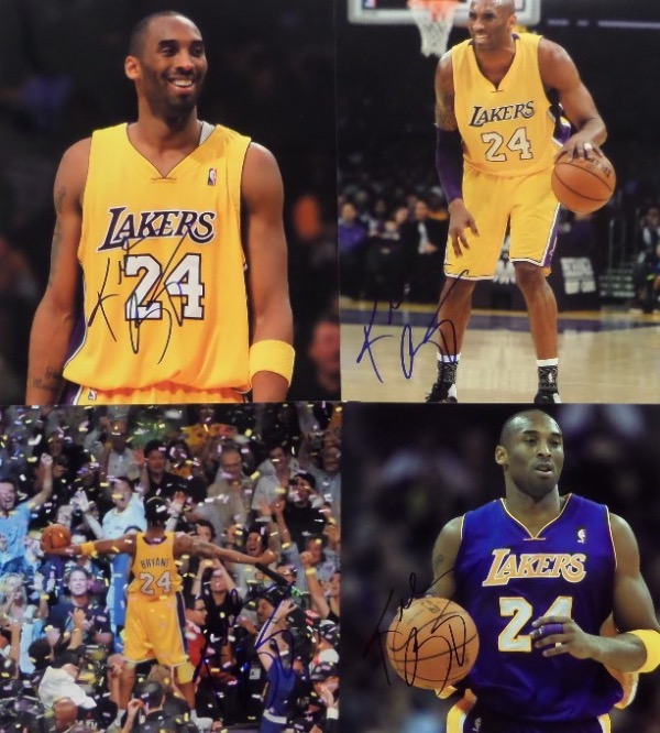 This ideal group lot is FOUR full color photos of Kobe in NBA action with the Los Angeles Lakers.  Each photo is hand-signed by the 5 time NBA Champion and future HOF superstar himself, and with his 2020 death, retail of the five together is well into the low thousands!