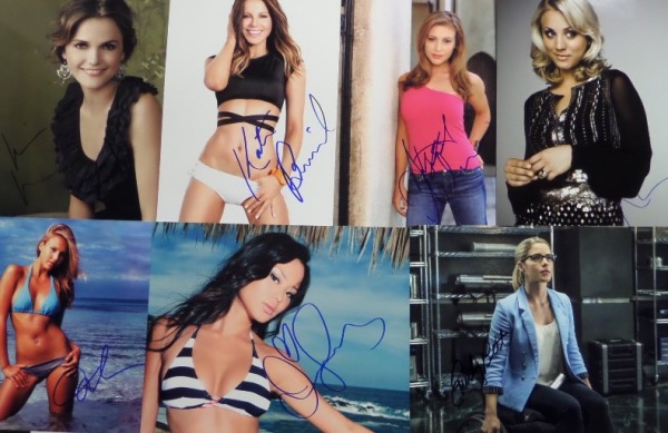 This fantastic array of 8x10 photos totals 25, and each is a pic of a super duper sexy female celeb.  Each is hand-signed by the corresponding screen star, and included are marquee names like Demi Moore, Keri Russell, Jessica Alba, Kate Beckinsale, Alyssa Milano, Eva Mendes, Kaley Cuoco, Jennifer Lawrence, Emily Blunt, Liz Hurley, Mila Kunis, Blake Lively, Julia Roberts, Ana De Armas, Amy Adams and more, and the total retail value here is easily well into the high hundreds!