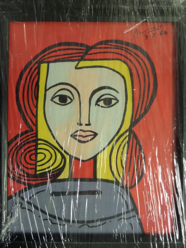 This super colorful work is dated in his hand from 1966 and simply shows a lady, possibly Egyptian looking right at you. It comes framed to 11x14 and has many gallery stamps remaining and evident on the back side for assurance. Lots of red color in it, and signed and dated by the long gone Master in an upper corner. 