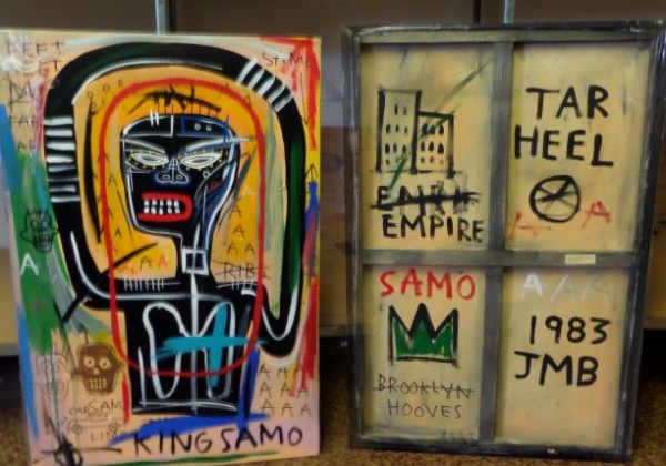 This 2x3 FOOT plus sized work has all of his proper authenticity on the back, his Samo markings, his initials and the date of the 1983 masterpiece. The front shows a large black King Samo, a smaller one as well, and comes to you in about 15 different colors. It is a brilliant work, value is thousands, and lots of other smaller drawings are on this work as was his norm. Google him, then bid accordingly!