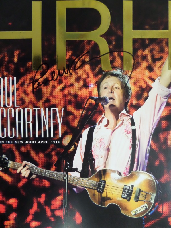 This HRH Paul McCartney Live in the New Joint, April 19th full program is from 2009, and is still in NM condition.  It is cover-signed boldly in bold black sharpie by the former Beatle and world famous musician, grading a strong, legible 8, and will frame and display proudly for any rock and roll collection.  Valued well into the hundreds!