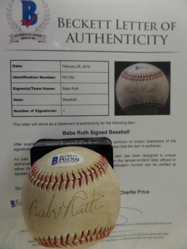This vintage ball is cream colored, red-laced, and stamped as official from the AL, with Wm. Harridge as the Commish. It comes black ink, sweet spot signed, and although its certainly not mint, it does have proper Beckett authenticity signed by Steve Grad. The ball itself is a used 4, the signature may be a bit better, and can be read from 8 feet away rather easily. A slightly better ball might fetch 9 grand..what's this one worth? 