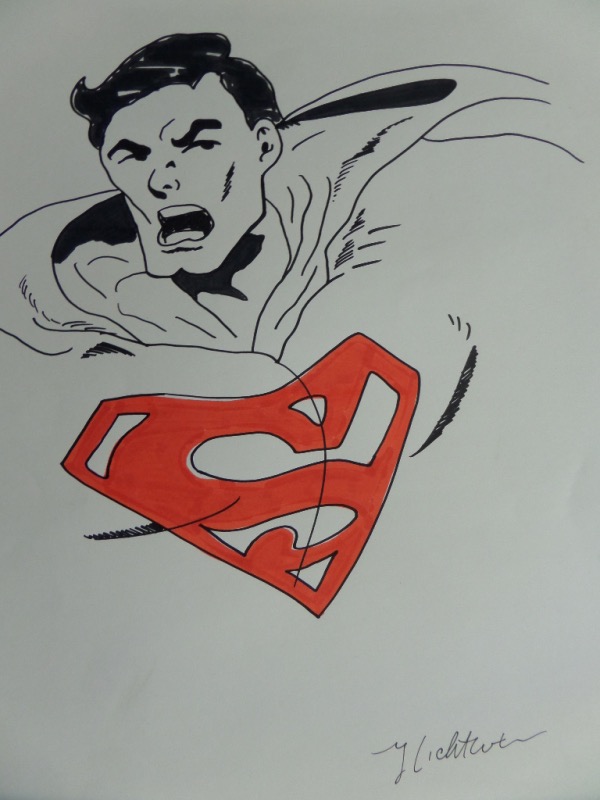 This large piece is in super shape and shows Superman on it and the emblem is done in red and outlined in black.  Typical Roy style and comes SIGNED by this deceased artist at the bottom!  Great piece and his original routinely sell in the 6 figures now.  Perfect for framing and rare. 