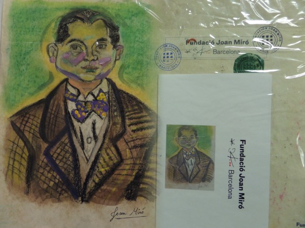 This colorful work is all in his hand, shows a "Man in a Suit" in a 11x15 work, and comes hand signed by the master along the bottom. It comes with both an apparisal letter as well as a Barcelona stamp from the Fundacio Joan Miro for certainty, and value is many times our opening bid price. 