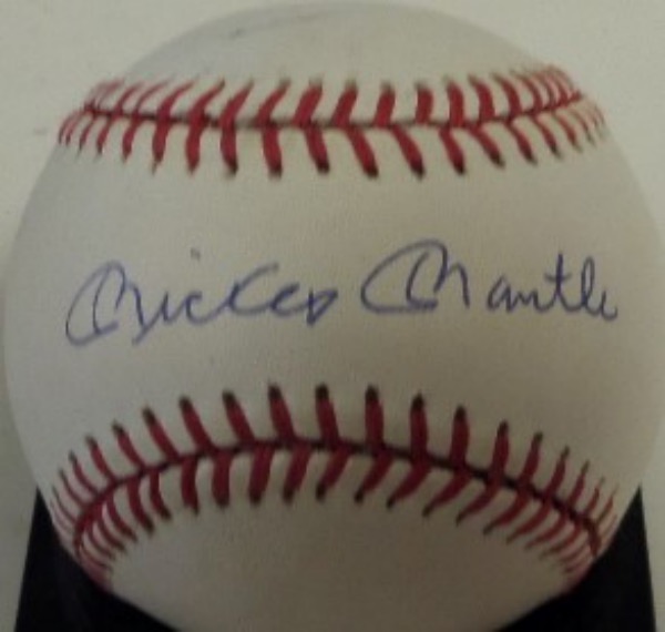 This Official American League Baseball from Rawlings is in EX overall condition, and comes hand-signed in blue ink right across the sweet spot by one of the game's true legends, Yankees HOF outfielder, Mickey Mantle.  Signature here is a legible 8.5, and with Mantle gone now over two and a half decades, retail is high hundreds!