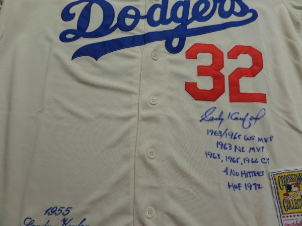 Lot Detail - Sandy Koufax Signed and inscribed 1955 Brooklyn Dodgers  Mitchell and Ness Jersey