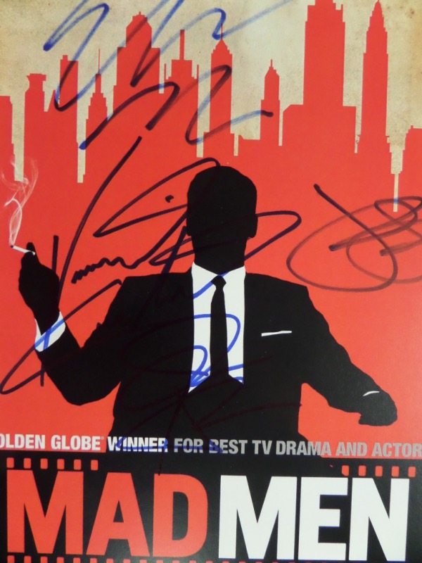 It is one of the most-watched and critically-acclaimed television shows in the history of the medium, and we don't often get anything in our auction from "Mad Men."  Now, we've got a color 8.5x11 promo that is hand-signed in blue sharpie by 4 stars of this 4 time Emmy winning series.  Included are Jon Hamm, Elizabeth Moss, January Jones and Vincent Kartheiser.  AWESOME piece, and, since this is also one of MY favorite shows, you just might have to outbid me for it.  Good luck!