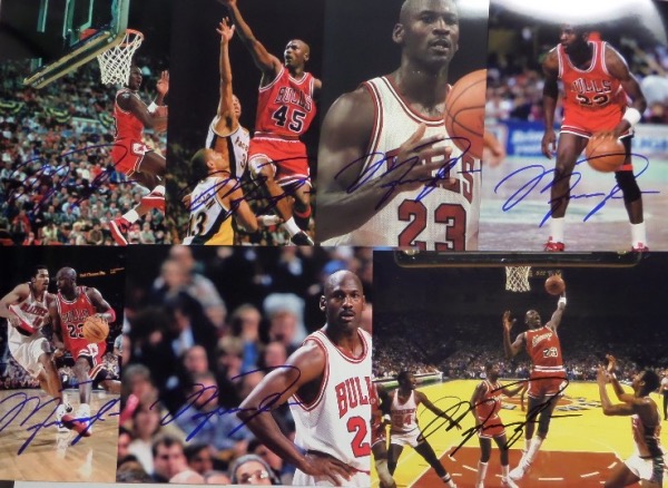 This highly desirable group lot is TEN different full color Michael Jordan Chicago Bulls photos, and each is hand-signed in bold sharpie by the 5 time NBA MVP and 6 time Champion himself.  Some truly fantastic images here, and each photo herein can retail well into the hundreds by itself, so imagine the possibilities with TEN!