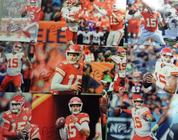 This high value grouping is THIRTY-FIVE full color 8x10 photos of Patrick Mahomes with the Kansas City Chiefs.  Each photo is personally-penned by the MVP, Super Bowl Champ and All Pro passer himself, and the total retail value of such a large lot is well into the thousands!