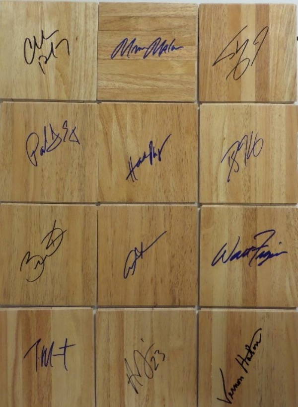 This outstanding group lot is ideal for the basketball dealer, and includes FOURTEEN different 6x6 wooden floor boards, each in EX/MT or better condition.  Each is hand-signed by a different star of yesterday or today, and included are marquee names such as Charles Barkley, Anthony Davis, Moses Malone, Ja Morant, Walt Frazier, Allen Iverson, Dwyane Wade, Hakeem Olajuwon, Shaq O'Neal and more.  AWESOME lot of floor boards, with a retail value into the low thousands!