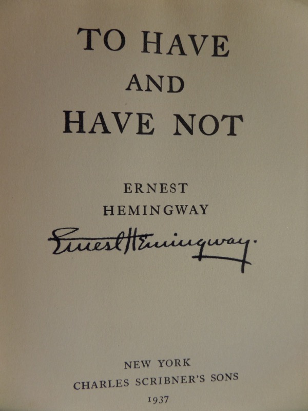 This vintage hardback is in fine overall condition and is titled "To Have and Have Not". It is almost 300 pages, written by the star author, and comes title page signed by "Papa" in bold black sharpie. Great read, and even better autograph, and valued at thousands clearly. 1937 dated, and you'll never find better. 