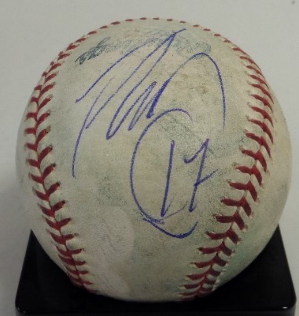 This Official Major League Baseball from Rawlings is cubed in EX/MT condition, and comes hand-signed in black ink by 2021 AL MVP, Shohei Ohtani.  The signature is a legible 8, sits on a side panel, and retail is mid/high hundreds!