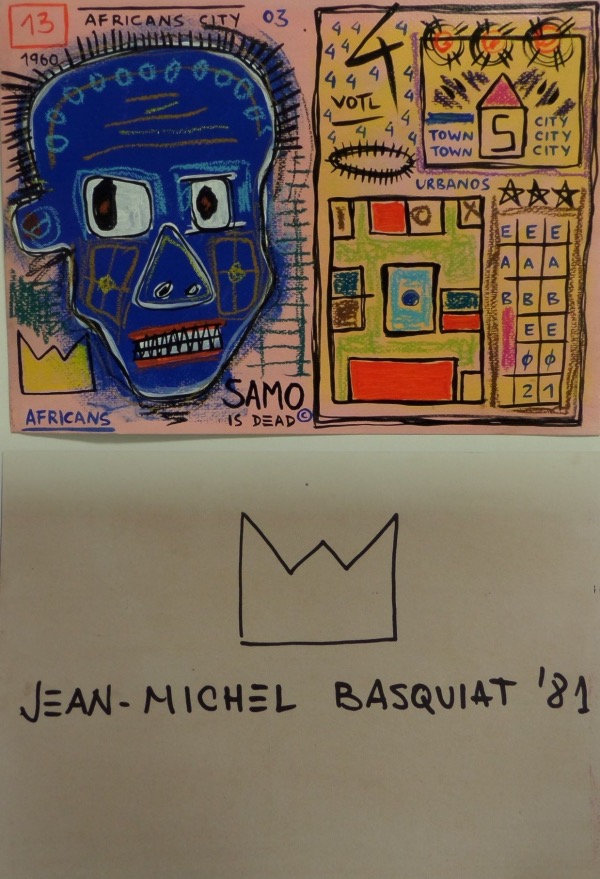 This 10x12 work shows a cool Samo head in bright blue, comes hand signed and dated from 1981 on the back side, and is valued at $2800.00 or so. Google this artist, then bid accordingly on this must have piece of NYC pop art. It is a super work, a solid buy and hold investment, and sells here with NO reserve to the lucky high bidder.  