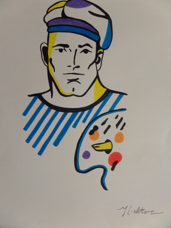 This large piece is in super shape and shows a man or 2 in yellow ,blue, orange & purple and outlined in black.  Typical Roy style and comes SIGNED by this deceased artist at the bottom!  Great piece and his original routinely sell in the 6 figures now.  Perfect for framing and rare. 