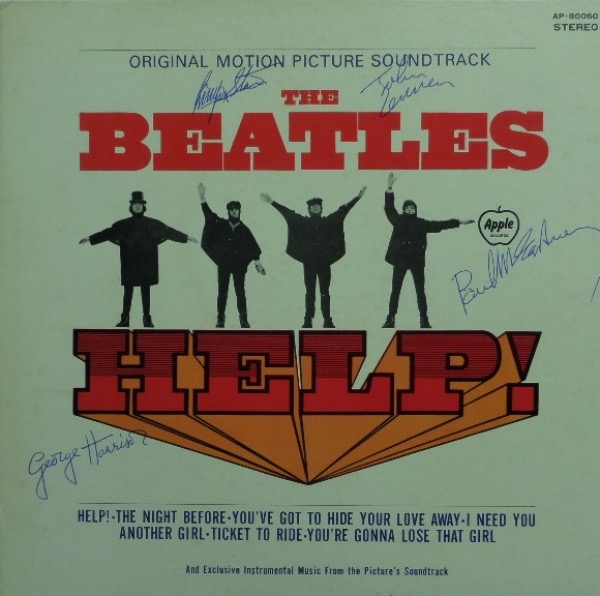 This vintage 1960's "Help" LP shows all 4 rock stars on the color cover, appears in Nm- overall condition, and cover signed by Paul, Ringo, John and George. All have signed in clean, bold blue ink, and all autographs are clean honest 9's. Great musical chance, and value is thousands, not hundreds! Great buy and hold investment choice, and even ok'd by Lee for certainty. 