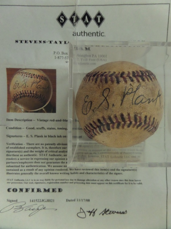 This vintage, well used ball has red and black lacing, comes black ink, sweet spot signed by the long gone HOF pitcher, and shows off decently from 11 feet away. It has a lifetime COA included from Ted Taylor and his Stat Authentic team, and sells here with NO reserve!  