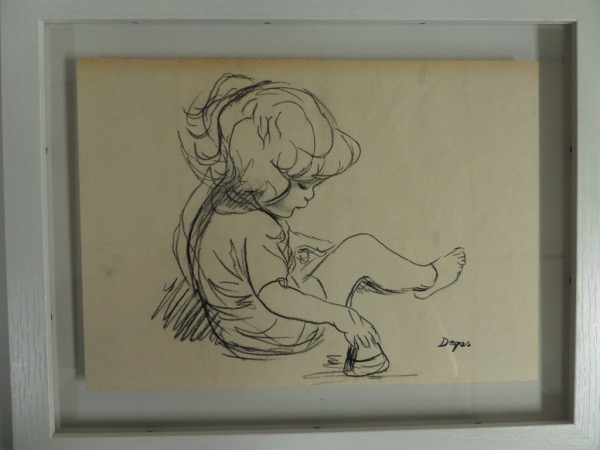 This rare work is almost 11x14 in size, shows a small child playing, and is done in a heavy charcoal type medium. It may just be pencil, but does come hand signed in a lower corner by the long gone Master. It comes framed to you, sells here with NO reserve, and makes a valuable asset to both any art collection, or any portfolio. 