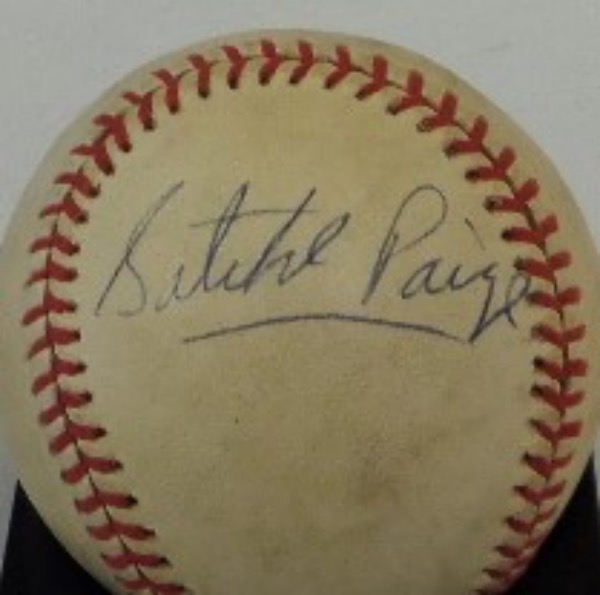 This Chub Feeney Official ball is circa 1972, comes black ink, side panel signed by the late Negro League HOF pitcher, and shows off well from 11 feet away. Great chance, not too expensive since off the sweet spot, and the ball itself has some light handling evident. Sold with NO reserve!