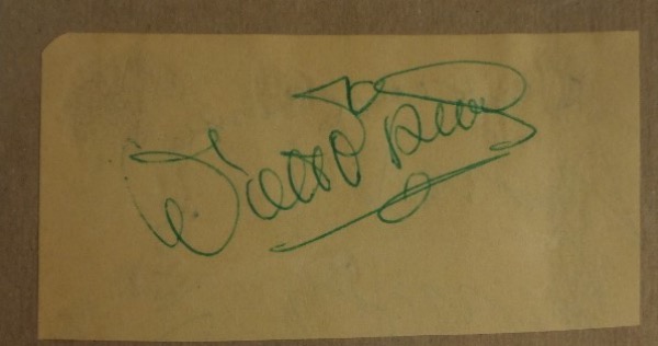 This cut of light brown paper measures right around 2x4.25 in size, is in EX shape, and is affixed to a 3x5 thick stock backing.  This one comes hand-signed in green ink by entertainment icon, Walt Disney.  The signature is an overall 7.5, and will make for excellent use as either a bookplate, or in a framed display.  Valued into the high hundreds!
