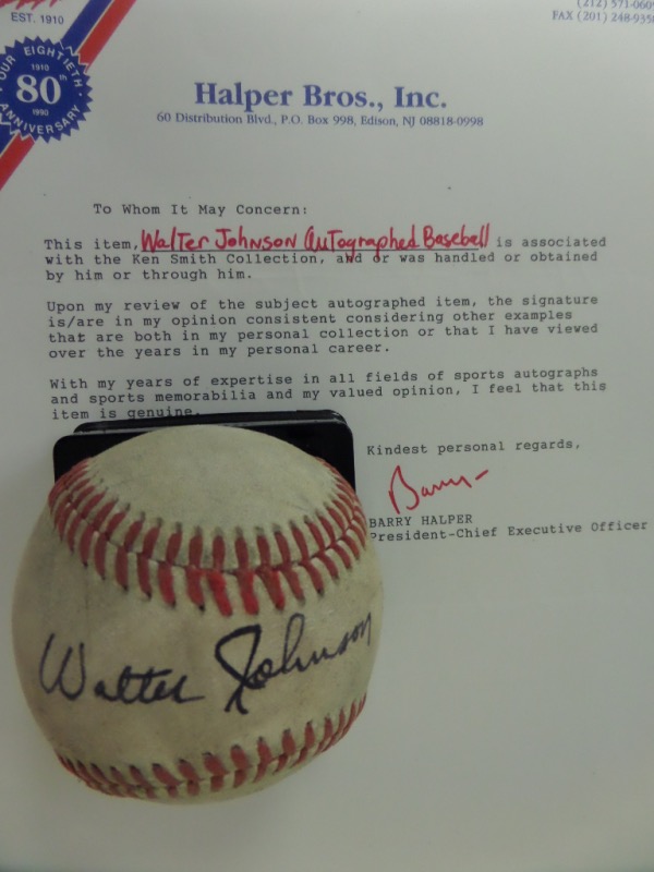 This vintage red-laced ball comes to us in G+ shape overall.  It is sweet spot-signed in black ink by the 400 game winner and '36 HOF Inductee himself, and grades about a 7 overall. Comes with a Halper Bros. COA, and retail is well into the thousands from this long-deceased, original HOF great!