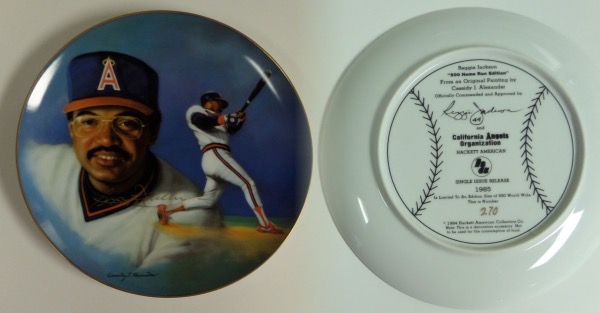 This Reggie Jackson 500 Home Run Edition 1984 limited edition collector's plate from Hackett is numbered 270/500, and is in NM condition, with color Angels images of Mr. October.  It is hand-signed by the 500 Home Run hitter and HOF great himself in GOLD and authenticity is unquestioned on this valuable gem!!!