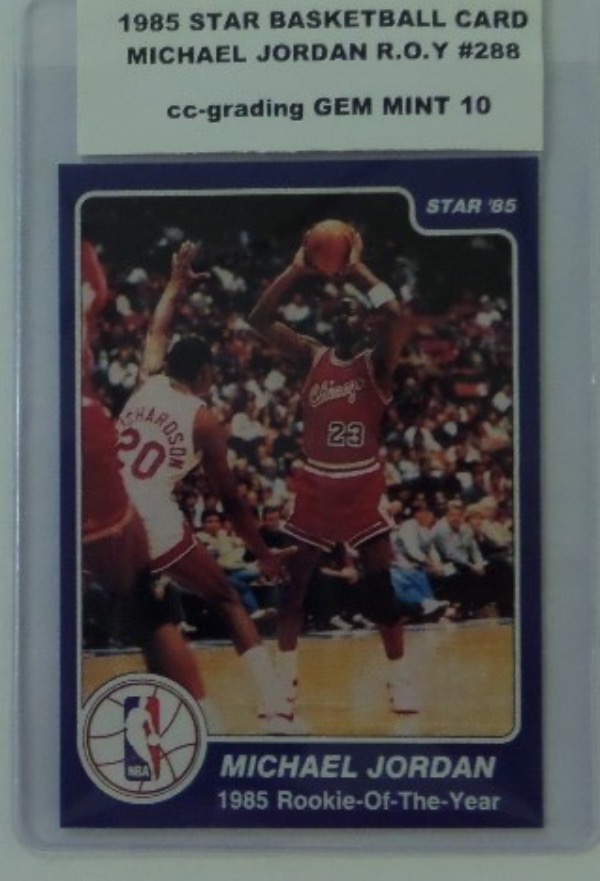 This Basketball card of Michael Jordan is #288 from the 1985 STAR set and is his Rookie of the Year card. Gorgeous card that is valued near $2500 in this condition, and a must for the Jordan collectors.