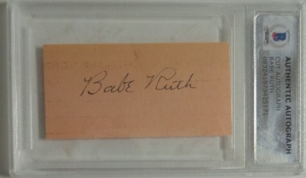 This slabbed cut signature is about 2x3 in size, signed in black ink by the Babe, and slabbed as authentic by Beckett. Great chance, an easy buy and hold "Bronx Bombers" investment piece, and as always, sold here at the "Corner" with NO reserve! 