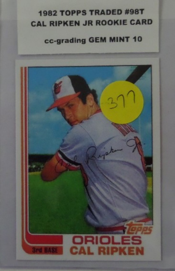 This true Rookie card of Cal Ripken Jr is #98T from the 1982 Topps Traded set and comes CC-Graded at Gem Mint 10. The card is Gorgeous with value soaring for this HOF’er and a must for any Baseball collection. 