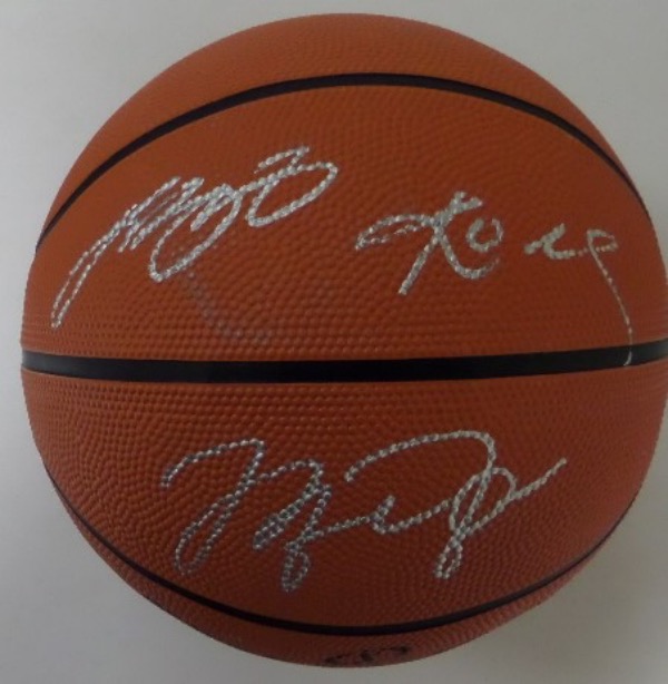 This priceless item is a full sized mint Spalding ball, comes triple signed by the three greatest players EVER, and all appear in silver paint pen. It is a solid buy and hold NBA HOF item, and has the coveted InPerson Authentics added lifetime COA for certainty..Wow!!! Just try to find another one..