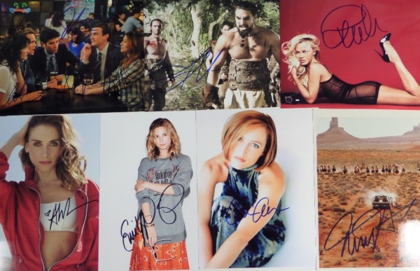 This group lot is ideal for celeb collector's, and can also be a HUGE moneymaker for dealers as well.  It includes TWENTY-FIVE different 8x10 photo, each penned by the celeb(s) shown.  Included are a "How I Met Your Mother" cast signed 8x10, Amanda Seyfried, Allison Brie, Jason Momoa, Pam Anderson, Uma Thurman, Gillian Anderson, Orlando Bloom, Jennifer Lopez, Hugh Jackman, Jessica Biel, Bill Paxton (dec), Michael J. Fox, and more.  AWESOME celeb lot, and retail is low thousands!