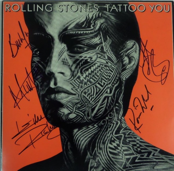 This 1981 classic "Tattoo You" LP album comes cover signed in black or blue sharpie by ALL FIVE Stones responsible for its creation.  Included are Ronnie Wood, Charlie Watts, Mick Jagger, Bill Wyman and Keith Richards, and each signature is en extremely clean 8.5-9.5!  What a wonderful display item for any rock and roll collection, and one that books in the high hundreds!