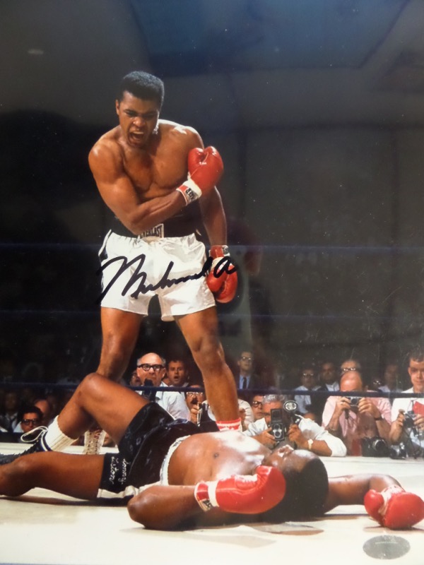 This color 8x10 shows the late HOF fighter in action, comes boldly black sharpie signed across his waist, and grades a clean bold 10 all over. It is an easy buy and hold sports investment image, has the proper Mounted Memories COA and matching hologram for lifetime certainty, and these guys are as solid as JSA, PSA, Steiner etc. 