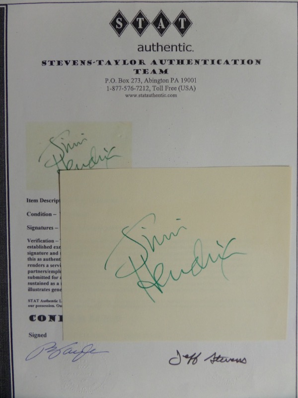 This important rock n' roll HOF signature is from the Guitar Hero and Woodstock star, and is signed in bold green flair marker on a large 4x6 paper piece, It is real and authentic says Ted Taylor at Stat Authentic, and value is many times our starting bid pricing. Solid buy and hold music investment, and could possibly be lent to the Hardrock Cafe's for show off. 