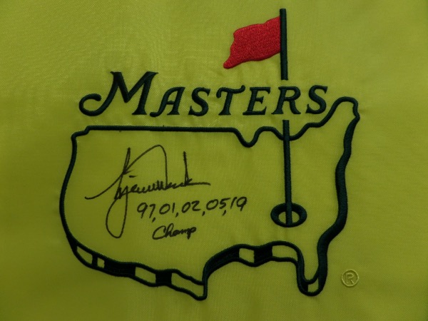 This mint, real pin flag is from Augusta, site of the tournament, and comes hand signed by THE Tiger Woods!!! It grades a bold 8 in black sharpie, has the 5 years that he won written and listed, followed by the word Champ, and value can reach thousands on the reluctant signer. Solid buy and hold investment, in the still ever popular star!
