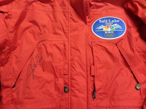This red size M winter coat from Columbia is in nearly pristine condition, and features a Salt Lake 2002 Olympics colorful patch on the front.  It was worn during the sporting festival by the ABC Wide World of Sports announcer more associated with the Olympics than any other, the great Jim McKay, and is hand-signed in black sharpie, to boot!  A super unique collector's item and a MUST for your Olympics collection, and retail from this long-deceased icon is ??????
