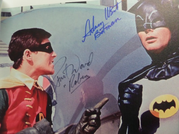 This real canvas work is a gem, shows Burt Ward and Adam West, and comes boldly signed by both on terrific spots. It grades a clean bold 10 all over, measures a whopping 18x22 in size, and value is over a grand for sure. Terrific 1966 era TV land piece, and sold with NO reserve!