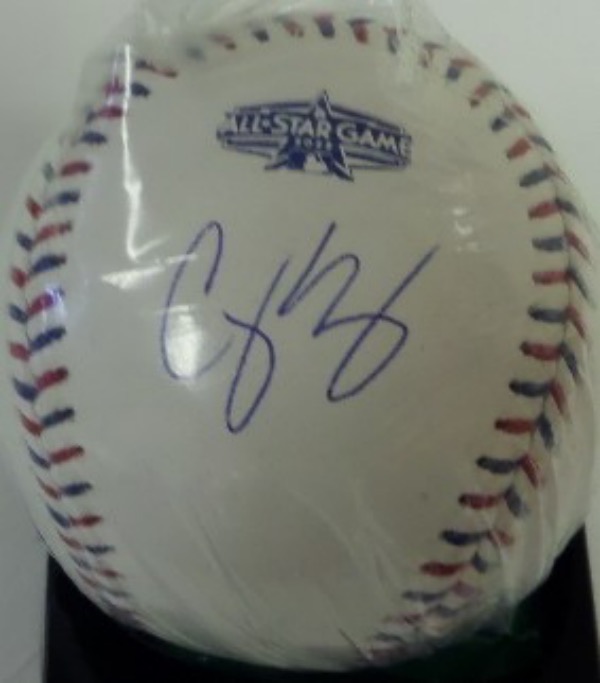 This red and blue-laced Official 2022 All Star Game baseball from Rawlings is in NM/MT condition, and comes hand-signed in blue ink across the sweet spot by the 2023 AL MVP, Rangers ss, Corey Seager.  Signature is a clean 8.5-9, and the ball, right now, books into the mid hundreds!