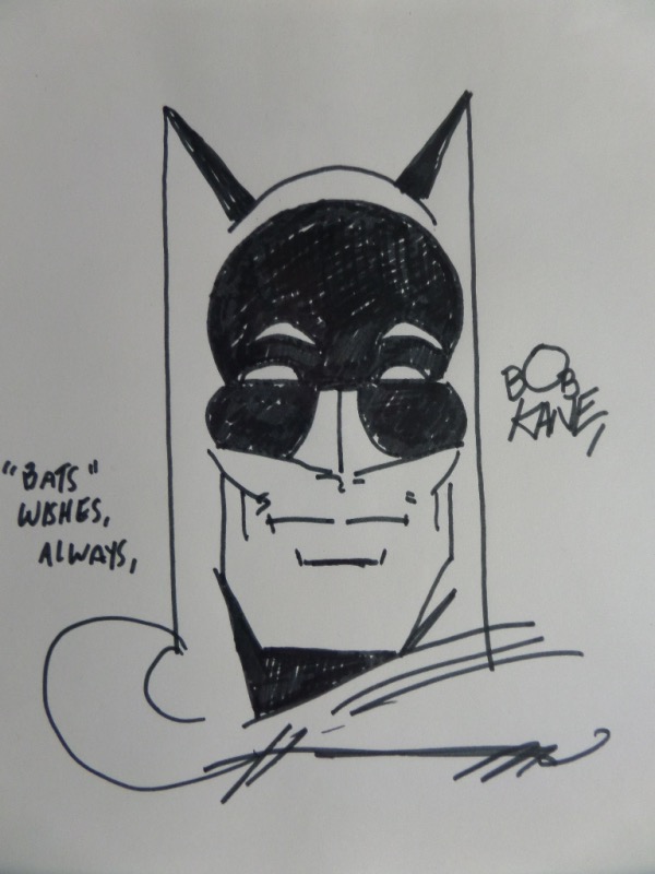 This larger than normal all by hand sketch is about 8x10 in size, perfect in black marker on pure white paper, and shows the "Caped Crusader" in a superb head image. It comes hand signed by the creator from 1992 or so, and value is near a grand on this must frame original animation investment piece. 