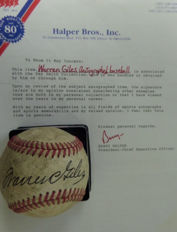 This circa 1950's baseball is in VG shape and comes sweet spot signed in ink by this long-deceased legend of the game! Gorgeous signature, ideal for showing off to family n friends, and comes with a COA from popular vintage collector Barry Halper for authenticity purposes. 